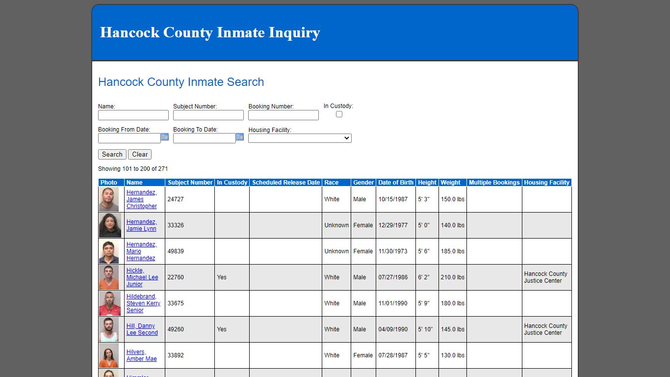 Hancock County Inmate Search